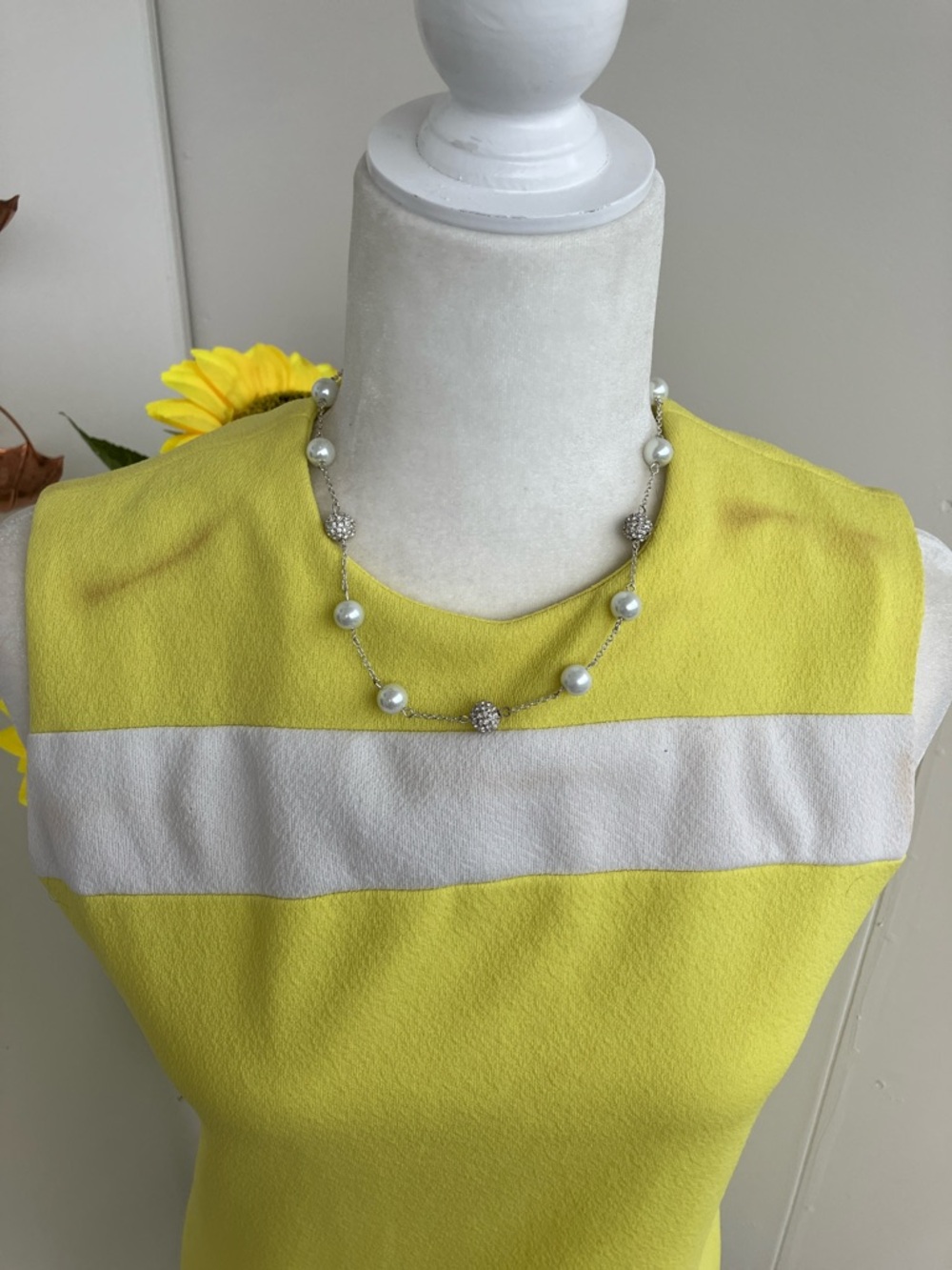 Vintage 60s Mod Bright Yellow White Stripe Knee Length Boxy Sleeveless Dress - Picture 3 of 14